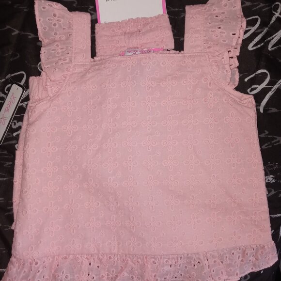 Little Lass 2 Pc Eyelet Fabric Cotton/Polyester Open Front Top/Shorts/Headband 5 - Picture 4 of 4
